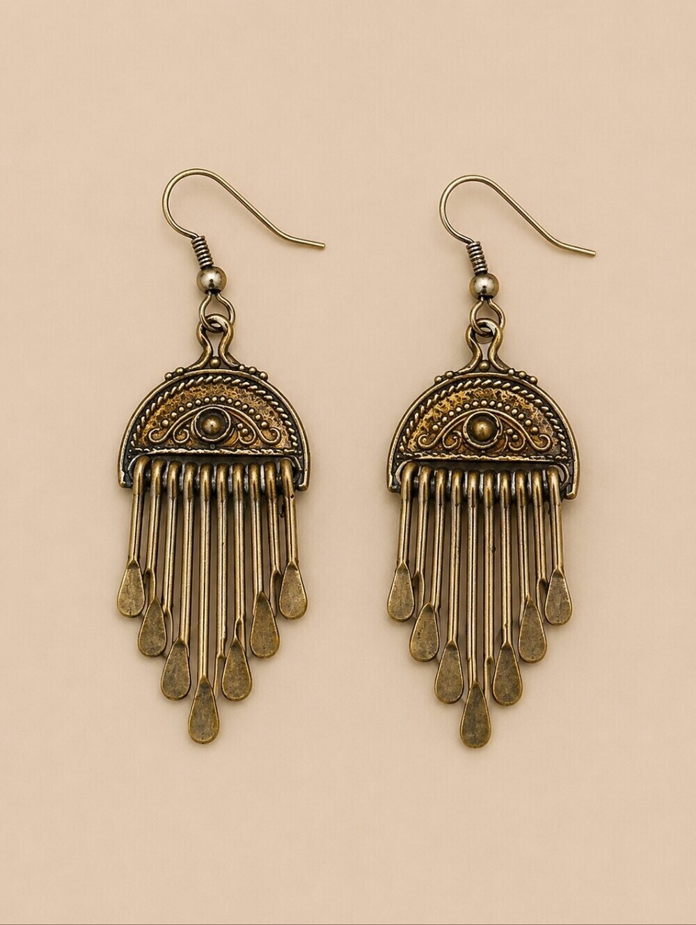 Vintage Ethnic Half Circle Fringe Dangle Earrings